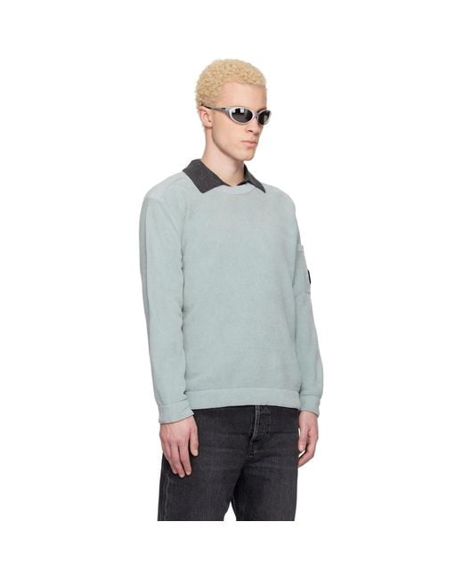 C P Company Gray Cotton Chenille Crewneck Lens Sweater for men