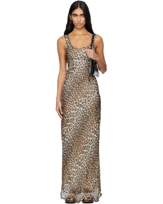 Ganni Women's Black Printed Viscose Chiffon Maxi Dress