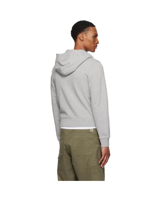 Moncler Gray Logo Cotton Zip-Up Hoodie for men