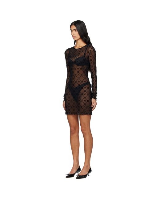 MARINE SERRE Black Moonogram Mesh Flock Minidress