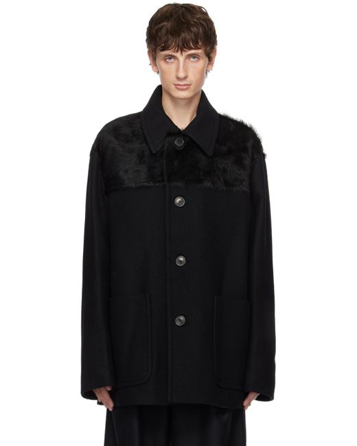Dries Van Noten Black Paneled Coat for men