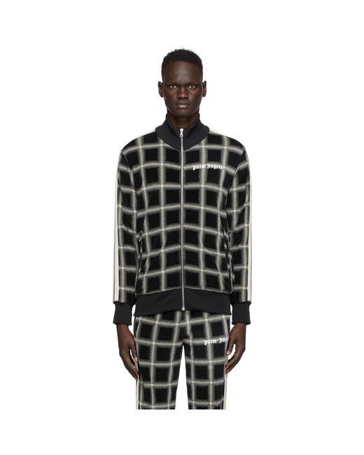 Palm Angels Black Houndstooth Track Jacket for men