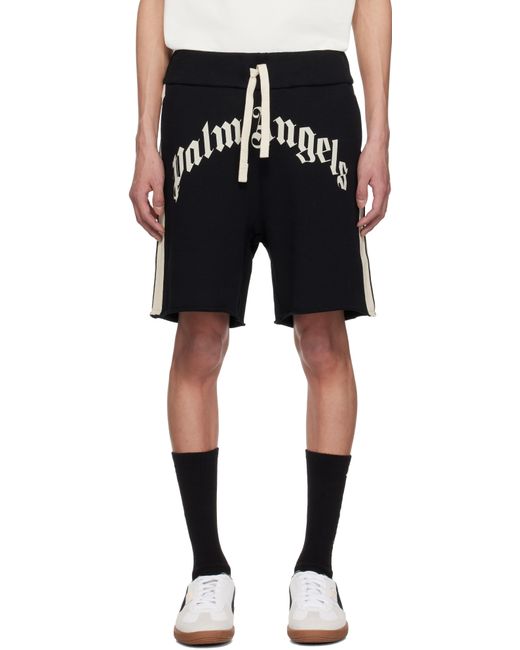 メンズ Palm Angels ブラック Curved Logo トラック ショートパンツ Black
