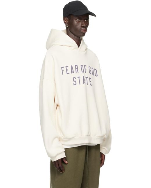 Fear Of God Natural Off- Printed Logo Hoodie for men