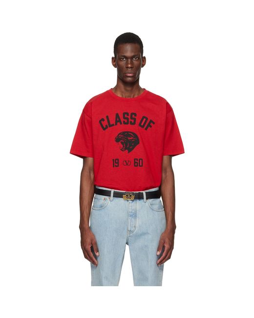 Valentino Red Cotton Panther 'Class Of 1960' Print T-Shirt for men