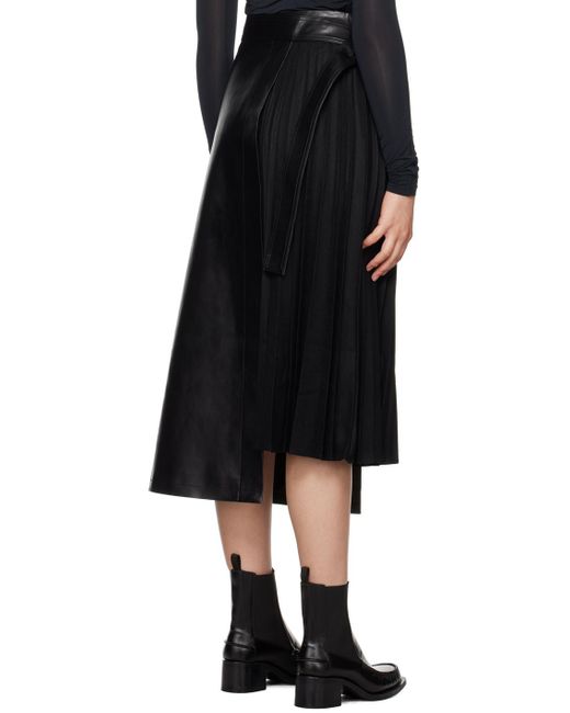LVIR Black Pleated Faux-leather Midi Skirt