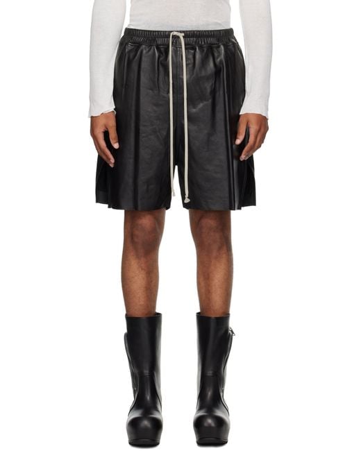 Rick Owens Black Concordians Boxers Leather Shorts for men