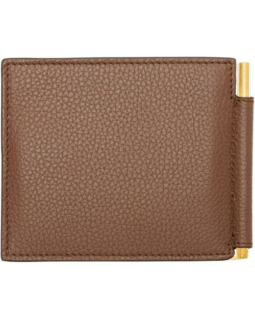 Tom Ford Brown Grained Leather Money Clip Wallet for men