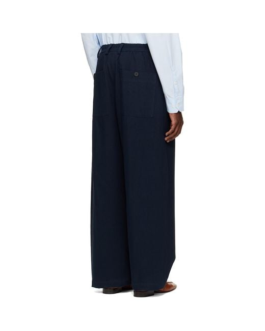 Studio Nicholson Blue Shire Cotton Pleated Trousers for men