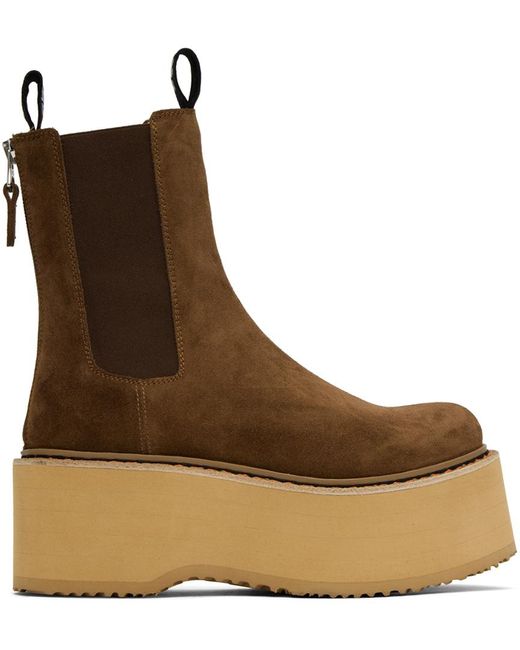 R13 Brown Double Stack Chelsea Boots