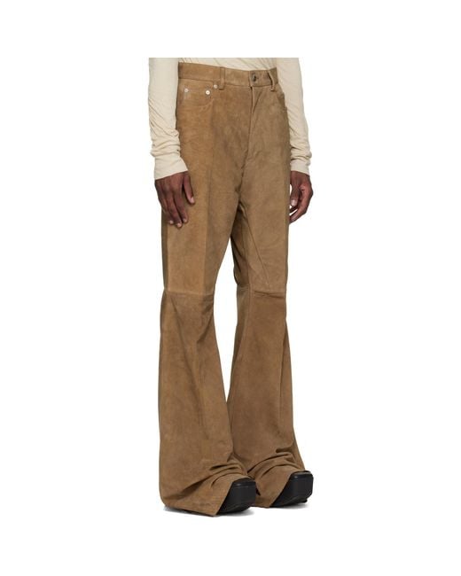 Rick Owens Natural Temple Bolan Bootcut Suede Pants for men