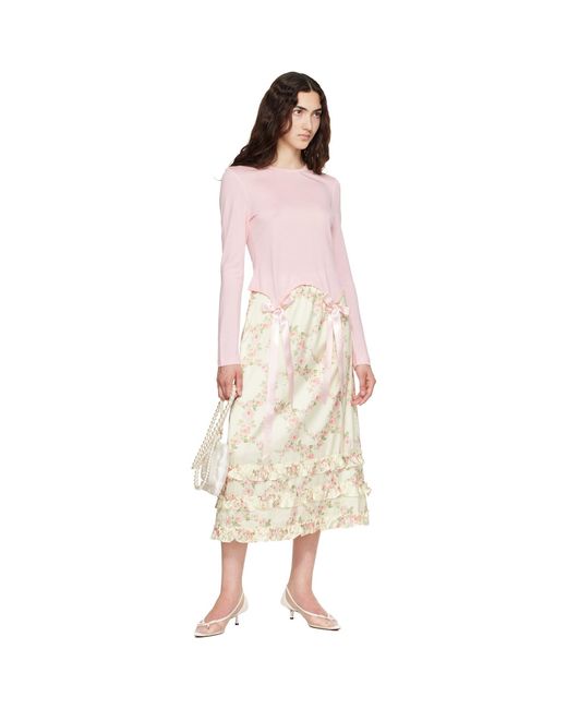 Simone Rocha Pink Bow Tail Easy Long Sleeve T-Shirt