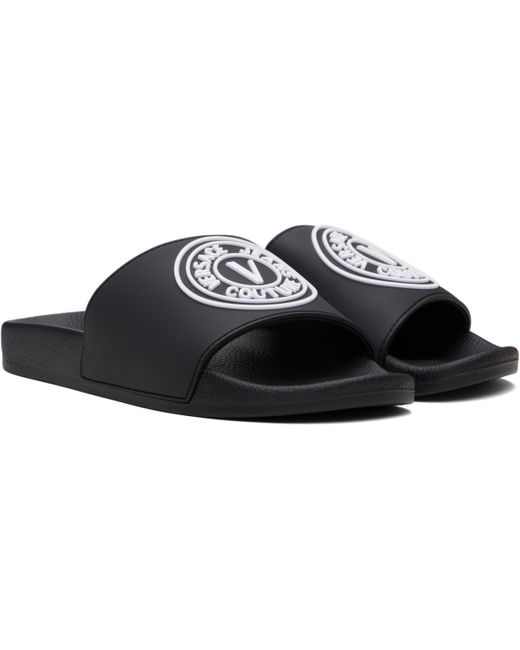Versace Jeans Couture ブラック V エンブレム プールスライド Versace Jeans Couture V Emblem Pool Slides in Black for Men