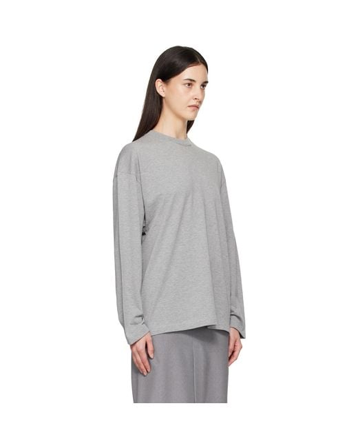 Jil Sander Gray Long Sleeve Crew Neck Boxy Fit T-shirt