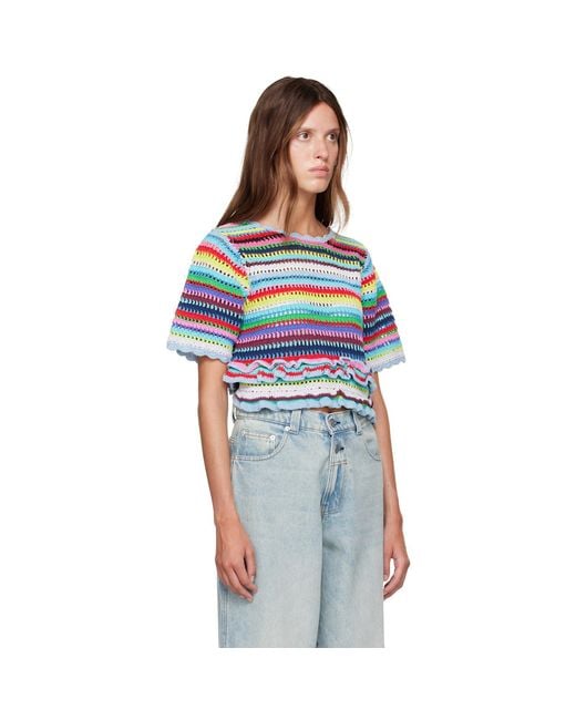 Ganni Blue Striped Crochet Sweater