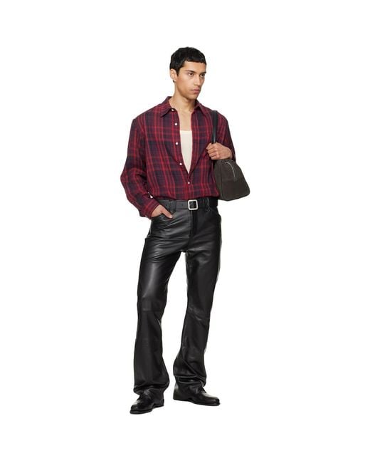 TONYWACK Red Washed Cotton Blend Check Shirt for men