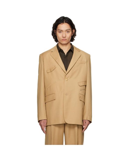 Feng Chen Wang Natural Tan Multi Slash Blazer for men