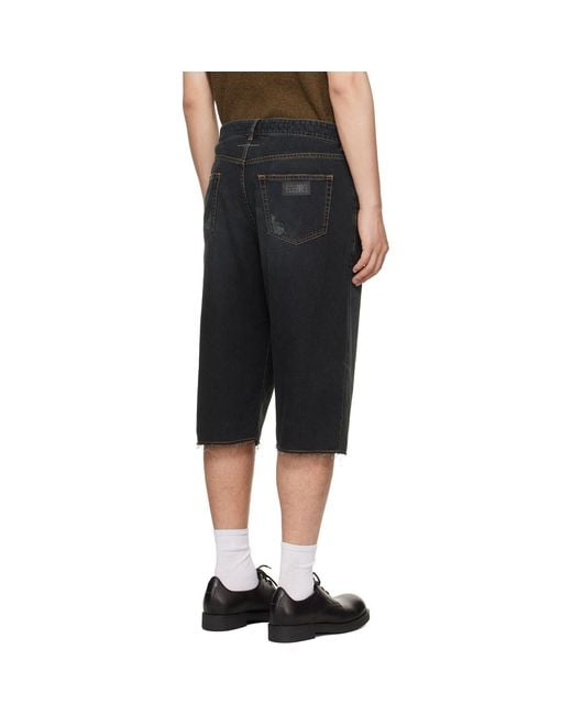 MM6 by Maison Margiela Black Drawstring Denim Shorts for men