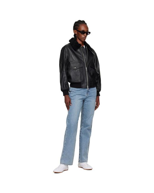 DUNST Black A-2 Shearling Collared Leather Jacket