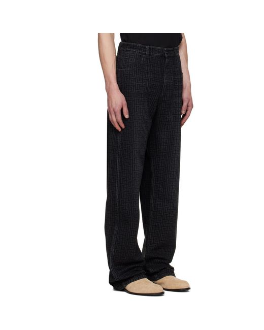Balmain Black Monogram Loose Jeans for men