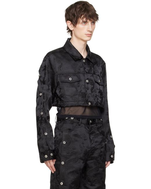 Feng Chen Wang Black Dragon Jacquard Convertible Jacket for men