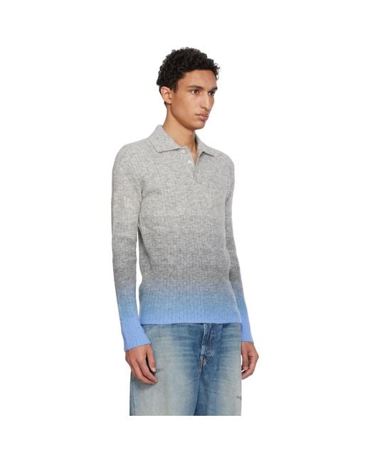 ERL Black Thin Gradient Knit Polo for men