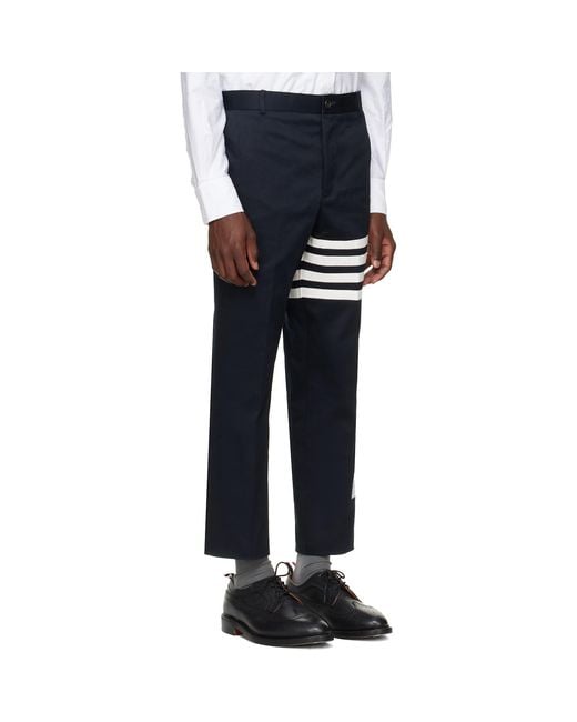 Thom Browne Blue Cotton Twill 4-Bar Unconstructed Trousers for men
