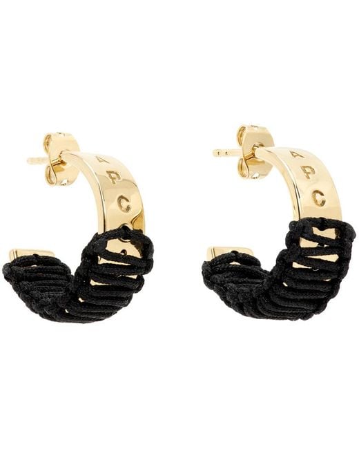 A.P.C. . Gold & Black Hoop Earrings for men