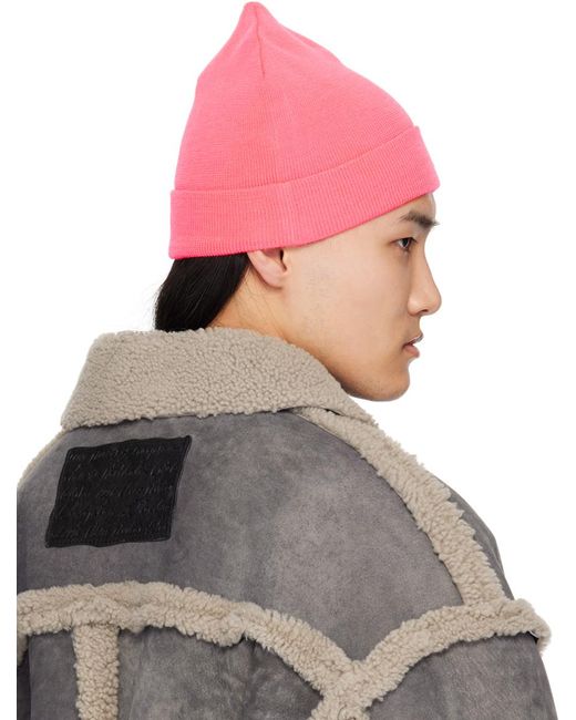 Acne Pink Embroidered Logo Beanie for men