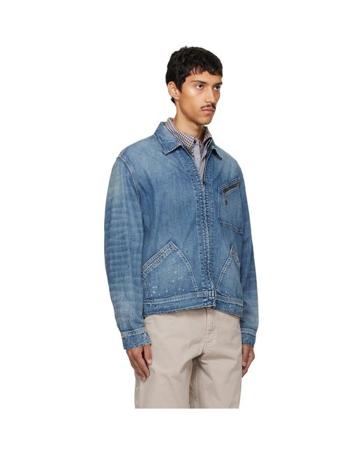 Maison Margiela Blue Zipped Denim Jacket for men