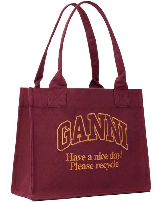 Ganni Red Burgundy Large Easy Shopper Tote