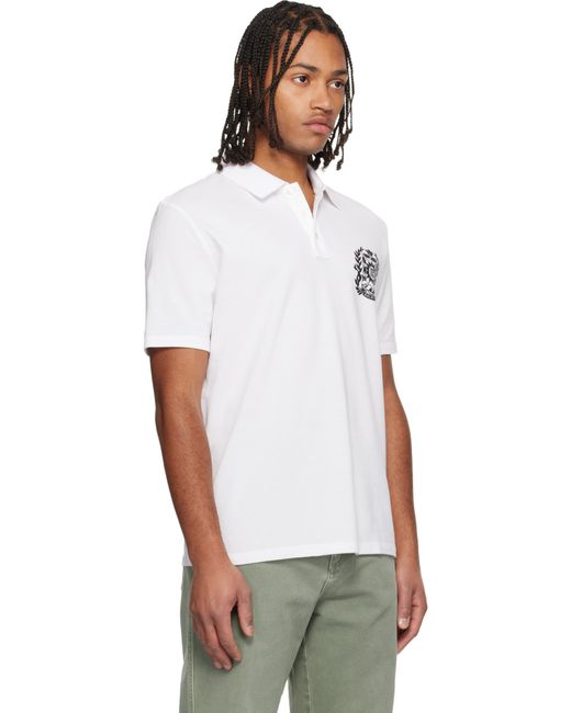 Balmain White Écusson Print Cotton Polo for men