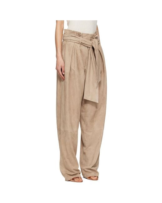 Balmain Natural Suede High-Waisted Trousers