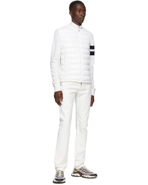 Moncler Synthetic White Down Sleeve Stripes Cardigan for Men - Lyst