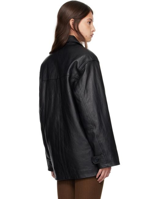 HOMMEGIRLS Black Peacoat Leather Jacket