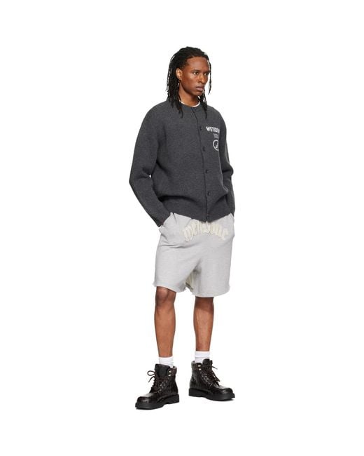 we11done Gray Logo Classic Cardigan for men