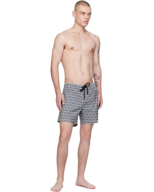 Moncler Black Navy & White Printed Swim Shorts for men