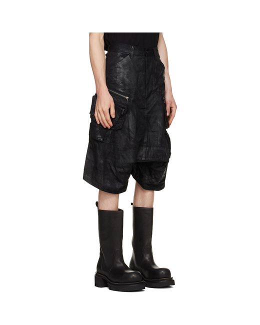 Julius Black Coated Tactical Kite Denim Shorts for men