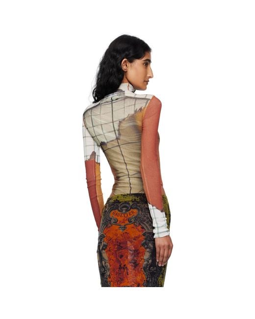 Jean Paul Gaultier Multicolor Long Sleeves Twisted Printed Fire Bodysuit