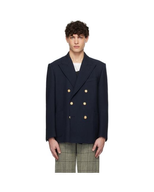 Valentino Blue Double-Breasted Double Wool Blazer for men