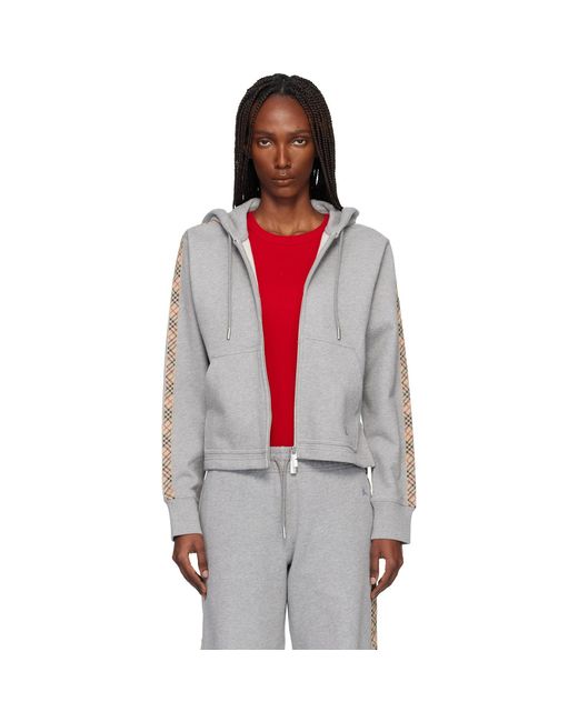 Burberry Black Check Trim Cotton Zip Hoodie