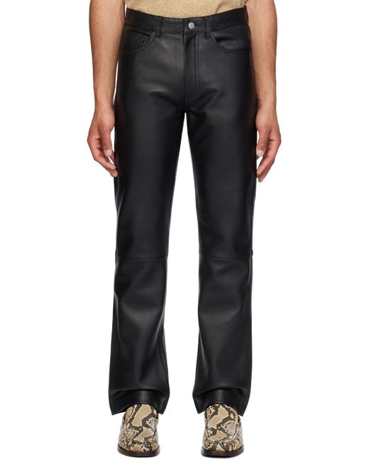sunflower Black Straight-Fit Leather Trousers for men