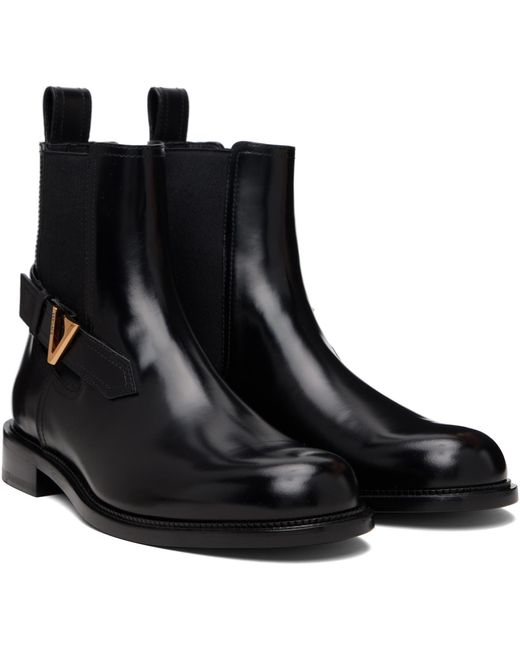 Versace Black V Leather Chelsea Boots for men