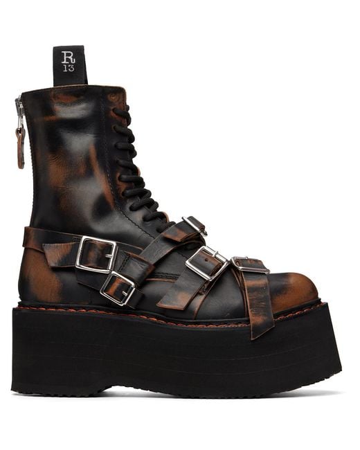 R13 Black Strapped Double Stack Boots