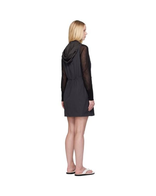 Amomento Black Nylon Hooded Minidress