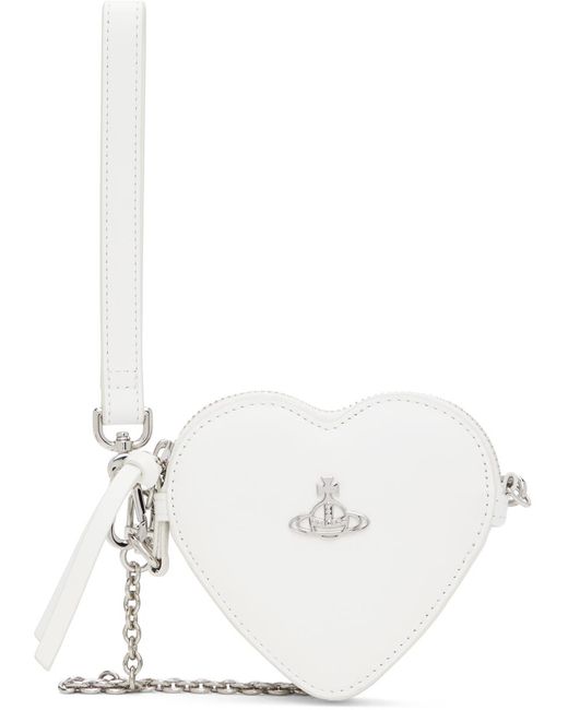 Vivienne Westwood White Leather Heart Wristlet Pouch