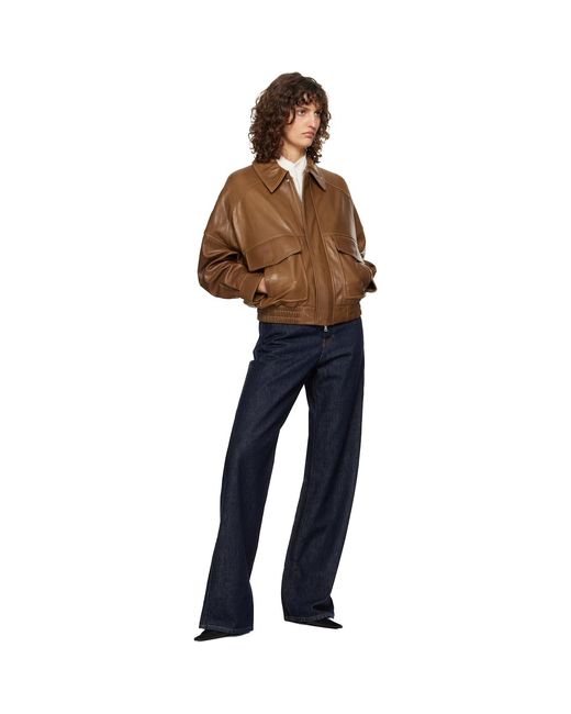 Nour Hammour Blue Runa Soft Leather Bomber Jacket