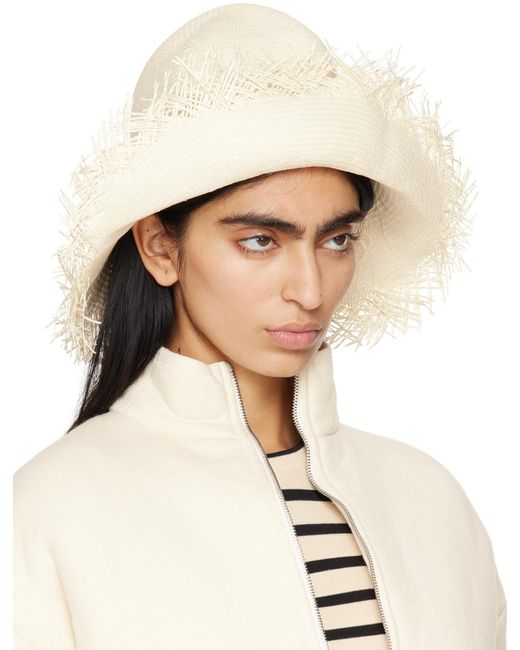 Jil Sander Natural Off-white Fringed Hat