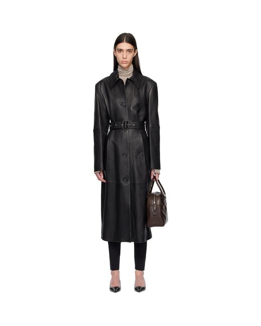 Totême Black Belted Leather Coat