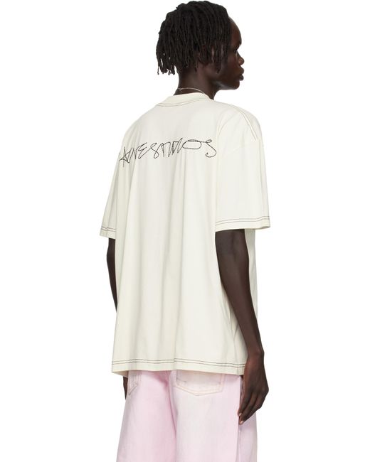 メンズ Acne オフホワイト ロゴ Tシャツ White